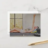 Vintage woman 1957 no dieting weight loss ad postcard