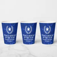 Elegant Police Officer of the Year Blue Marble Paper Cups