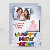 Elegant Two Photo Happy New Year’s Dinner Party Invitation