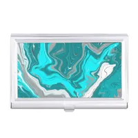  Turquoise and Teal Marble Fluid Art   Business Card Case