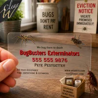 Creepy Spider Fly Bold Red Pest Exterminator  Clear Business Cards
