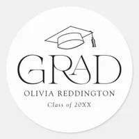 Modern Typography Grad Cap Graduation Classic Round Sticker