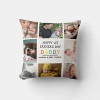 Cute First Father's Day Daddy | Photo Collage Throw Pillow