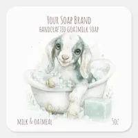 Baby Goat Takes a Bath Handmade Goat Milk Soap Square Sticker