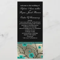 ivory aqua and black floral Wedding program