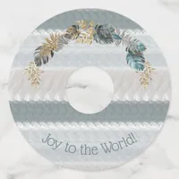 Joy to the World  Modern Blue Foliage Christmas Wine Glass Tag