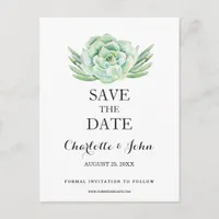 watercolor succulent floral save the dates announcement postcard