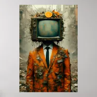 Vintage man With a TV on His Head Decay of Society Poster