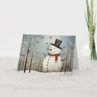 Cute Whimsical Snowman in a Top Hat Holiday  Card
