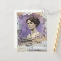 Vintage Woman Mixed Media Collage Sheet Music Postcard