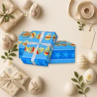 Bright Blue Festive Easter Egg  Wrapping Paper