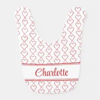 Cute Christmas Candy Cane Hearts Personalized Baby Bib