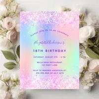 Birthday pink purple holographic invitation postcard