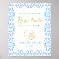 Elegant Lemon Recipe Card Sign for Bridal Showers