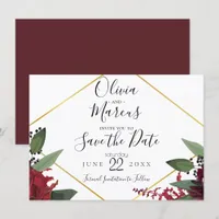 SAVE THE DATE  | Elegant Burgundy Marsala Floral 2 Invitation