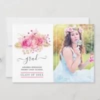 Pink and Gold Tropical Floral Graduation Photo Announcement