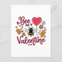 Punny Bee my Valentine Hearts and Flowers Postcard