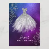 *~* Glitter White Bridal Shower Gown Bridal Dress Invitation