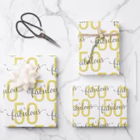 50 and Fabulous 50th Birthday Gold Gray Wrapping Paper Sheets