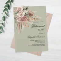 Beige taupe roses pampas green retirement party invitation