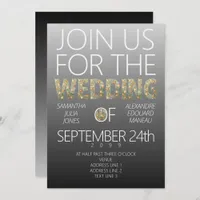 Modern Rustic Black White Floral Greenery Wedding Invitation