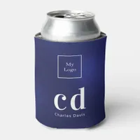 Navy blue white business monogram name logo can cooler