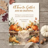 Rustic Watercolor Pumpkin Harvest Thanksgiving Holiday Card