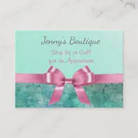 Pink and Teal with Pink Bow Glitter Business Card