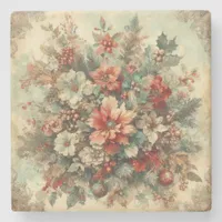 Elegant Vintage Christmas Flowers  Stone Coaster