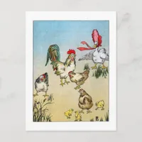 Vintage Chickens and Goose Postcard