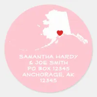 Red Heart Alaska Address Classic Round Sticker