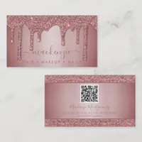 Rose Gold Sparkle Glitter Drips QR Code Business Card