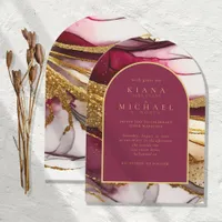 Abstract Sparkling Wedding Wine Red Arch ID1018 Invitation