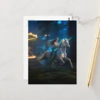 Mermaid and Unicorn Escape the Carousel Postcard