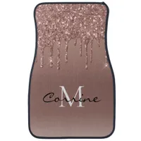 Monogram Metallic Rose Gold Dripping Faux Glitter Car Floor Mat