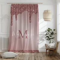 Rose Gold Sparkle Glitter Drips Monogram Blackout Curtains