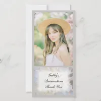 White Floral Quinceañera Thank You Photo Card