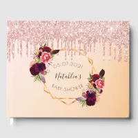 Baby Shower rose gold flowers geometric glitter Guest Book
