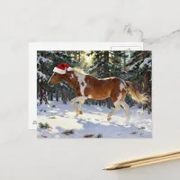 Adorable Christmas Paint Horse Mare Winter Forest Postcard
