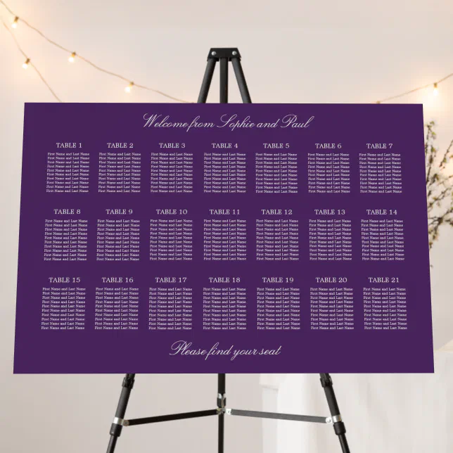 Dark Purple 21 Table Wedding Seating Chart Foam Board