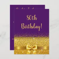 80th birthday purple gold bow elegant invitation