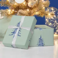 Sage Blue Pagoda Christmas Tree Pattern Wrapping  Wrapping Paper