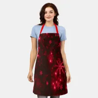 Deep Red Bright Snowflakes Holidays Medium Apron