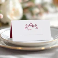 Elegant Vintage Romance Burgundy Floral Wedding Place Card