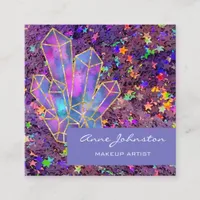 Makeup Artist Purple Star Glitter Crystals Square Business Card