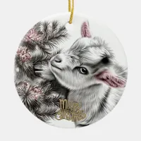 Baby Goat Christmas 4 and YOUR PHOTO Ceramic Ornament