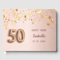 Rose gold stars elegant 50th birthday guest book