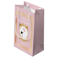 Baby shower girl pink stork name small gift bag