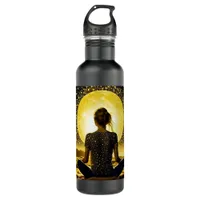 Woman Meditating under the Full Moon Stainless Steel Water Bottle