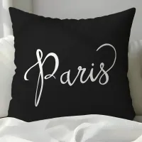 Chic Black & White Paris Typography Throw Pillow